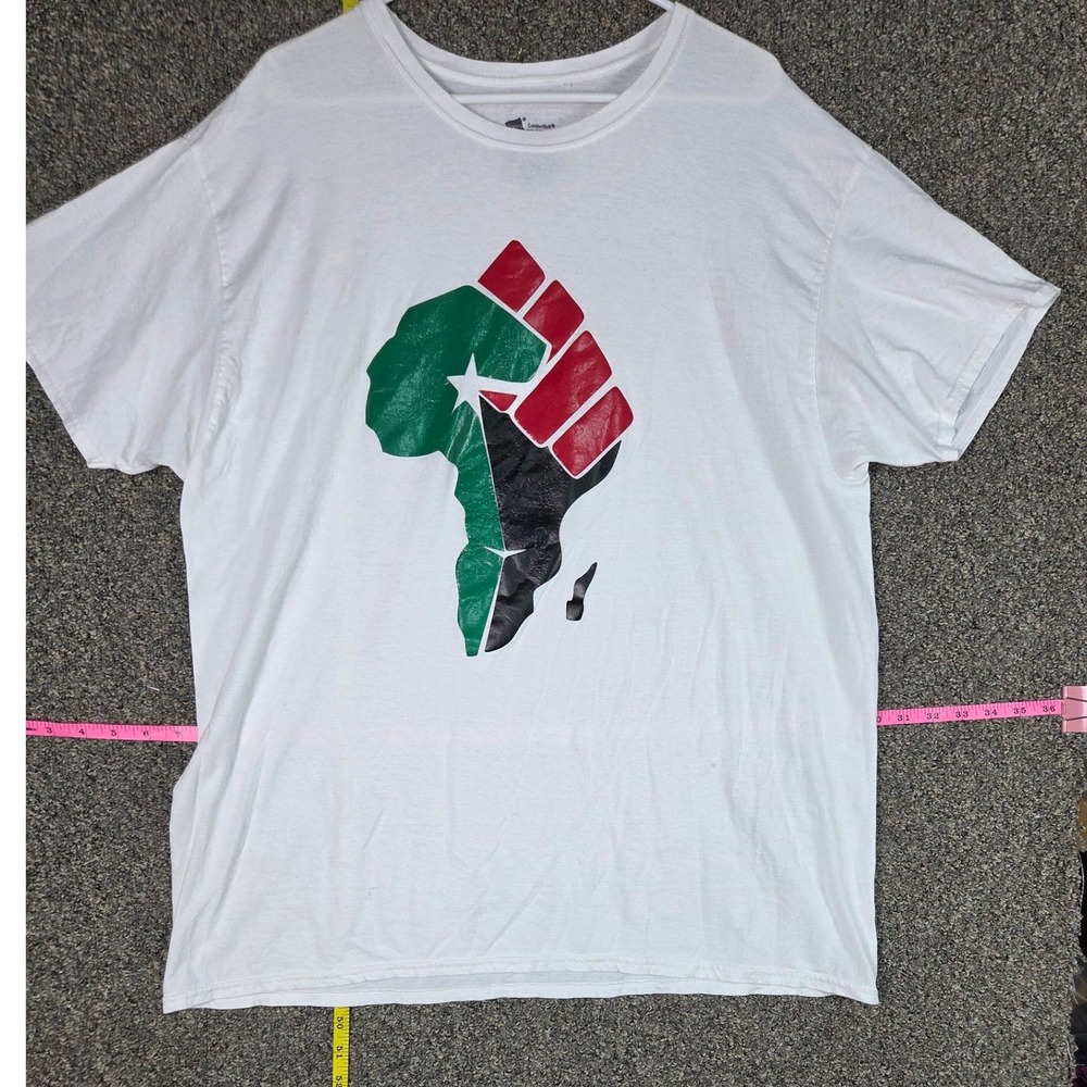 Hanes Graphic T-Shirt Mens 2XL White Pan-African Fist Africa Map Cotton Tee - Picture 2 of 4